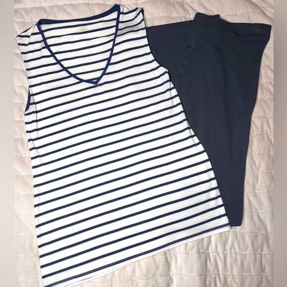 Les Lunes Tops - LES LUNES Paris, Navy Striped, Sleeveless, V Neck, Knit Tank Top